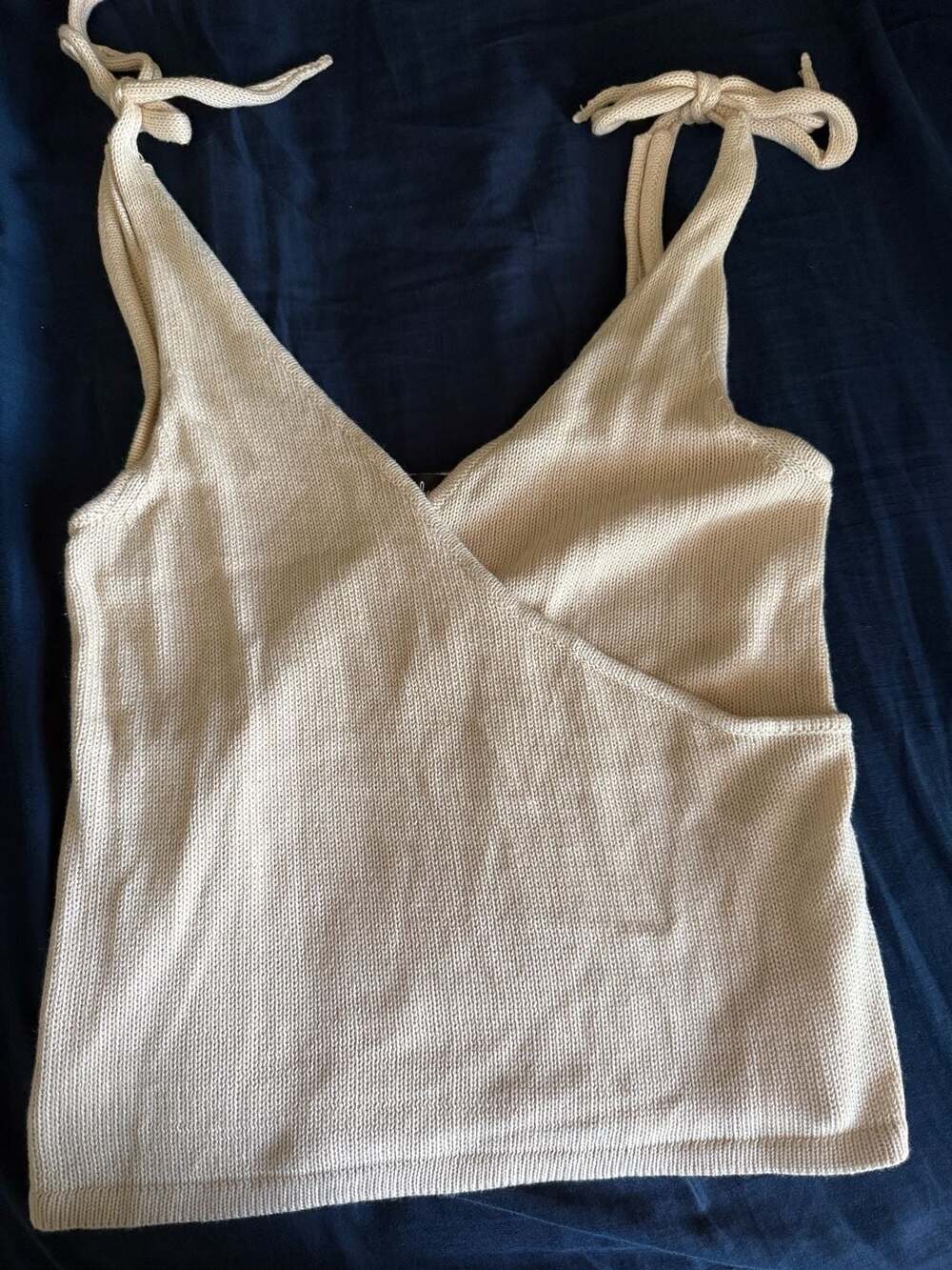 Lulus Beige Knit Wrap Tank Top with Tie Straps